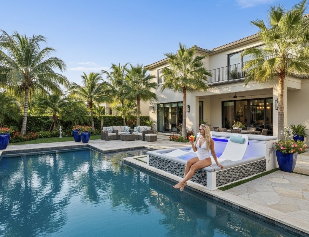 Luxury pool with palm trees