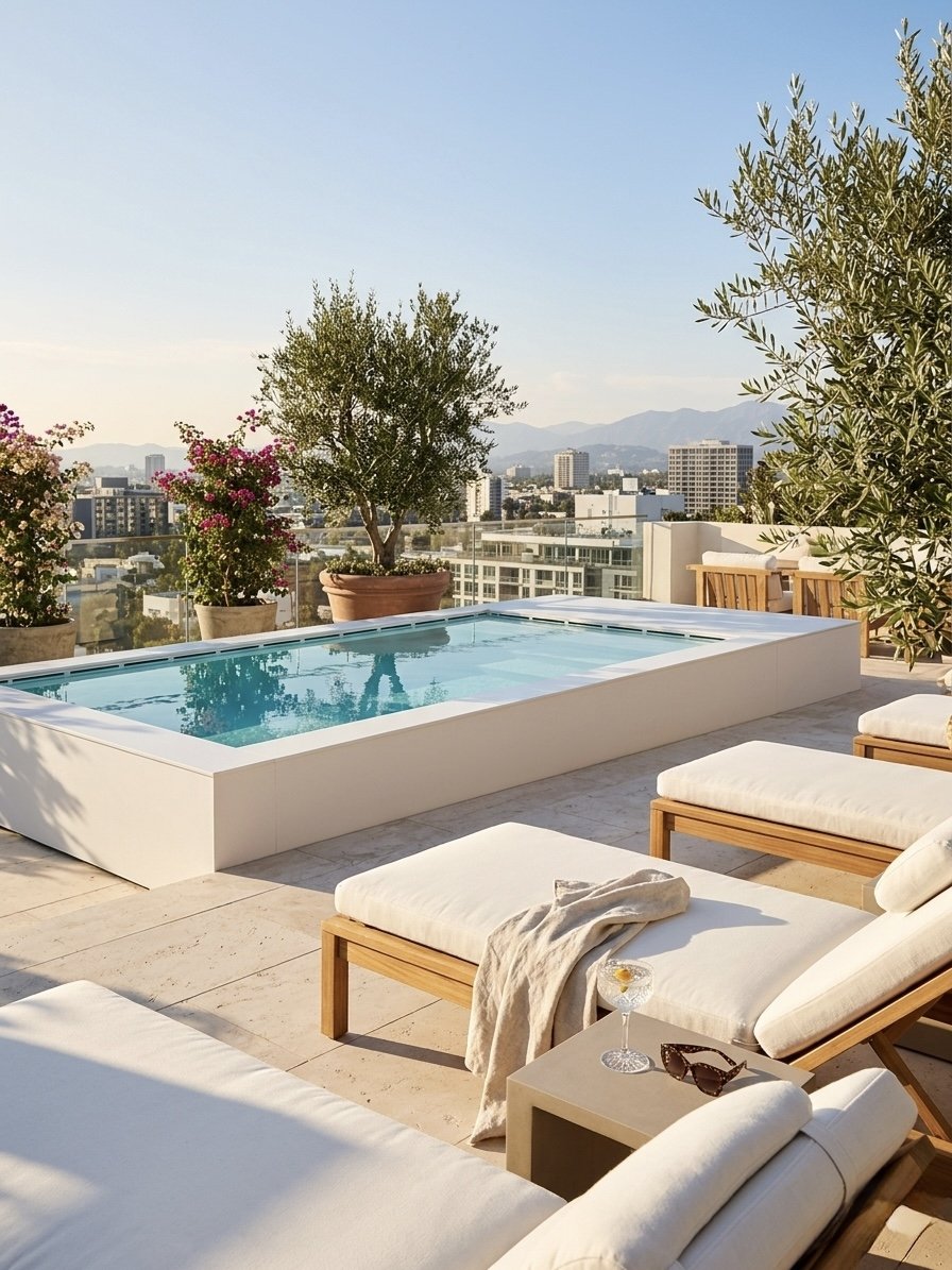 Above ground zero edge patio cocktail pool on rooftop